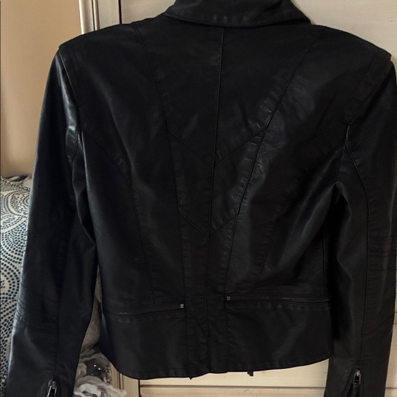 Women’s Blank NYC Black Faux Leather Moto Jacket - Sleek Asymmetric Zip - Picture 6 of 10